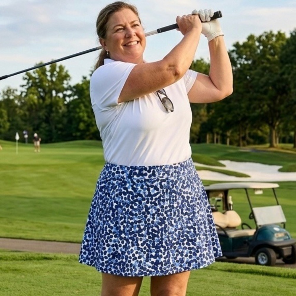 T by Talbots Womens Blue White Polka Dot Golf Tennis Pickleball Skort Large